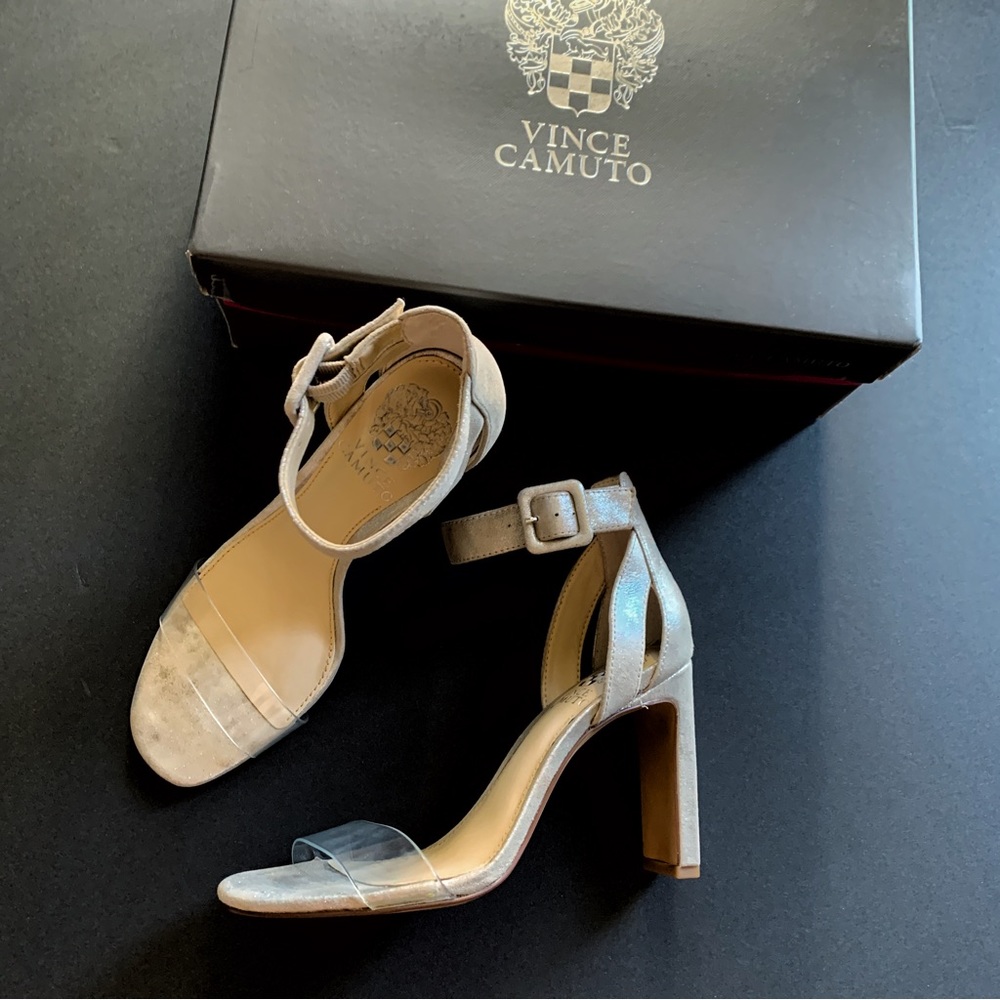 Brand new Vince Camuto champagne silver transparent heels Size 5.5